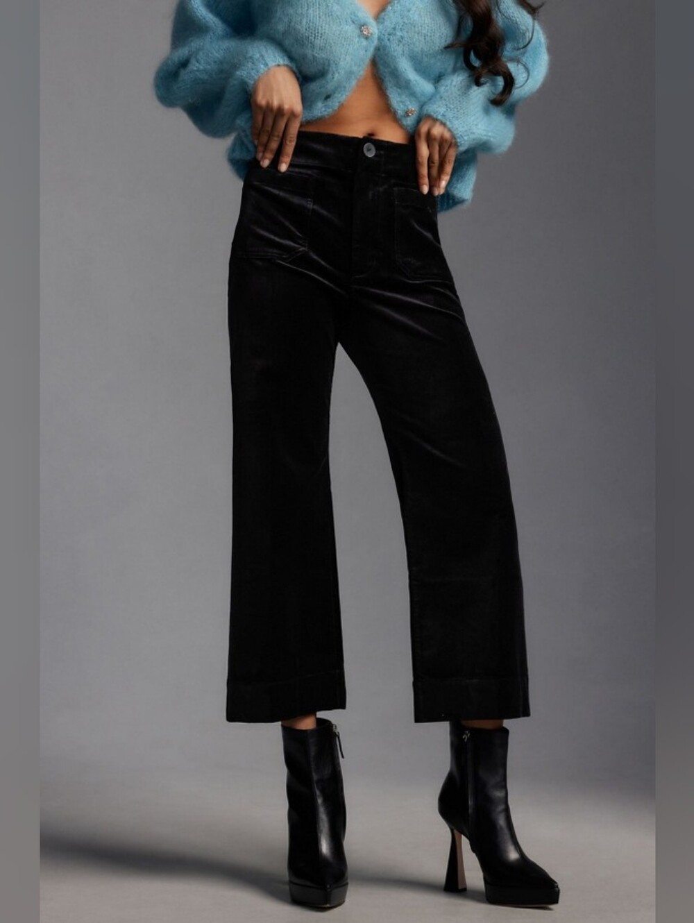 Maeve The Colette Black Velvet Wide Leg Pants Size 28 High Rise